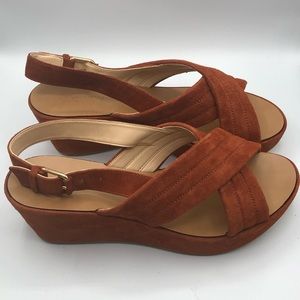 **POPULAR** J CREW DARK COGNAC MARCIE SUEDE WEDGE